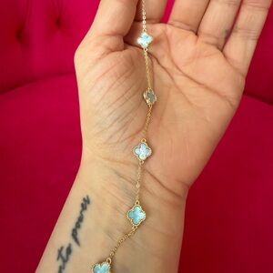 Mother of pearl blue mini clover bracelet size 7 silver 925